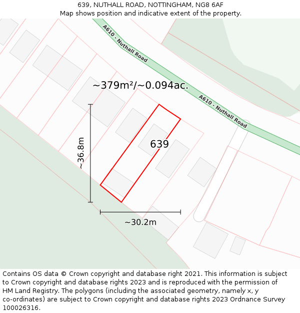 639, NUTHALL ROAD, NOTTINGHAM, NG8 6AF: Plot and title map