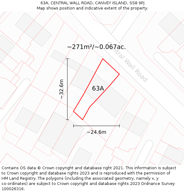 63A, CENTRAL WALL ROAD, CANVEY ISLAND, SS8 9PJ: Plot and title map