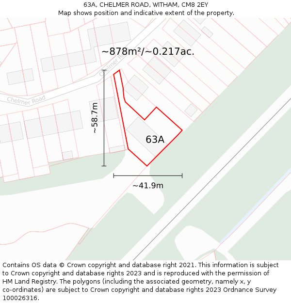 63A, CHELMER ROAD, WITHAM, CM8 2EY: Plot and title map