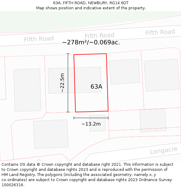 63A, FIFTH ROAD, NEWBURY, RG14 6DT: Plot and title map
