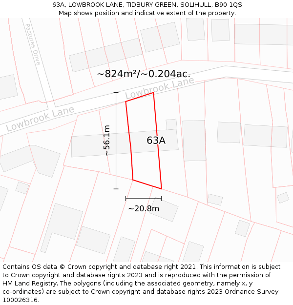 63A, LOWBROOK LANE, TIDBURY GREEN, SOLIHULL, B90 1QS: Plot and title map