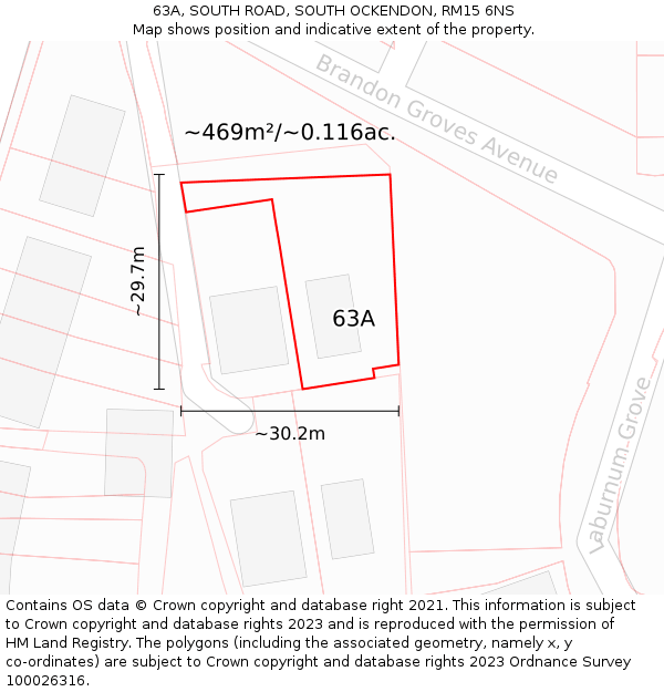 63A, SOUTH ROAD, SOUTH OCKENDON, RM15 6NS: Plot and title map