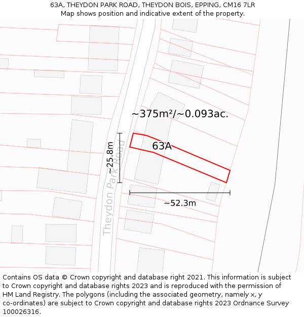 63A, THEYDON PARK ROAD, THEYDON BOIS, EPPING, CM16 7LR: Plot and title map