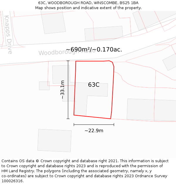 63C, WOODBOROUGH ROAD, WINSCOMBE, BS25 1BA: Plot and title map