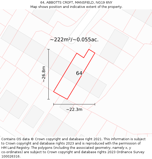 64, ABBOTTS CROFT, MANSFIELD, NG19 6NY: Plot and title map