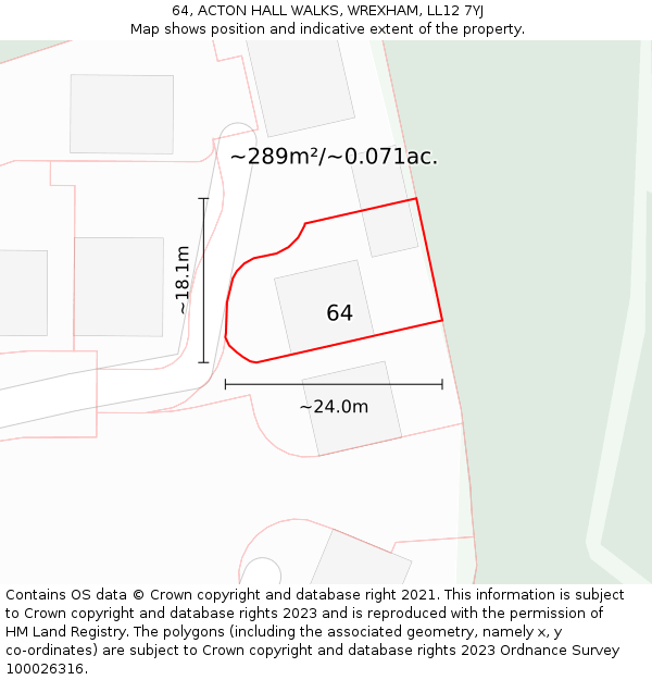 64, ACTON HALL WALKS, WREXHAM, LL12 7YJ: Plot and title map