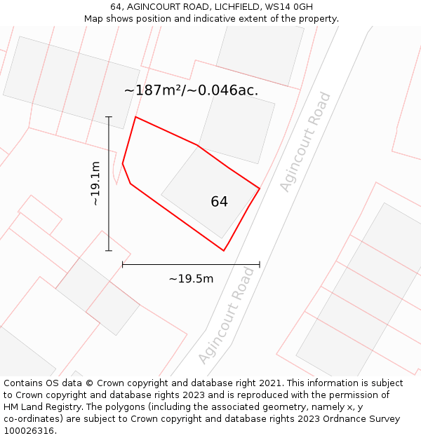 64, AGINCOURT ROAD, LICHFIELD, WS14 0GH: Plot and title map