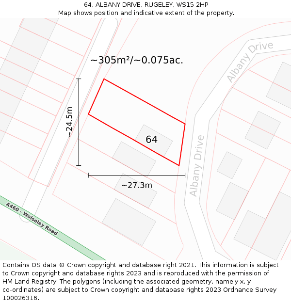 64, ALBANY DRIVE, RUGELEY, WS15 2HP: Plot and title map