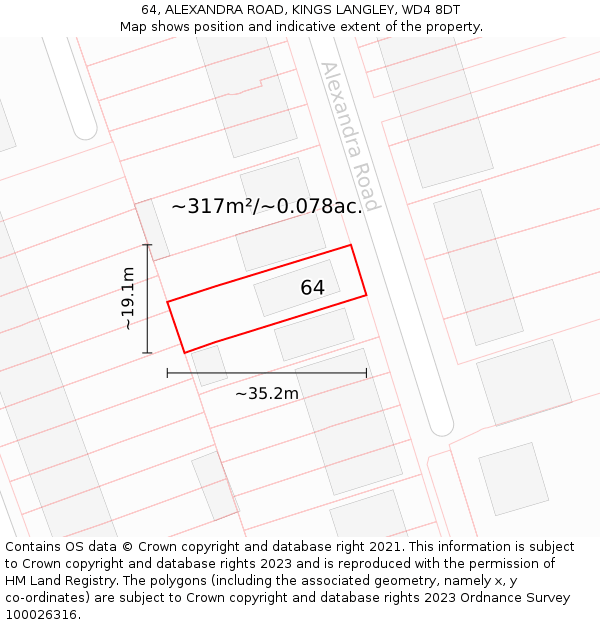 64, ALEXANDRA ROAD, KINGS LANGLEY, WD4 8DT: Plot and title map