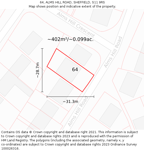 64, ALMS HILL ROAD, SHEFFIELD, S11 9RS: Plot and title map