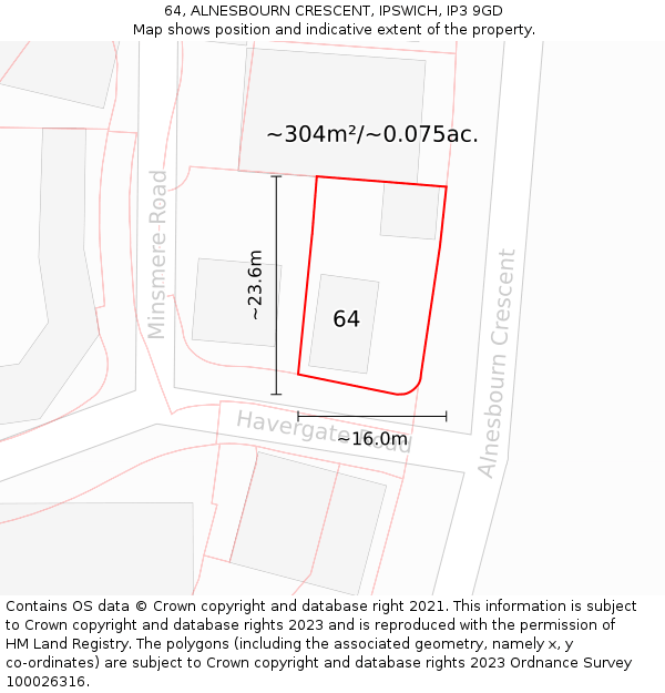 64, ALNESBOURN CRESCENT, IPSWICH, IP3 9GD: Plot and title map