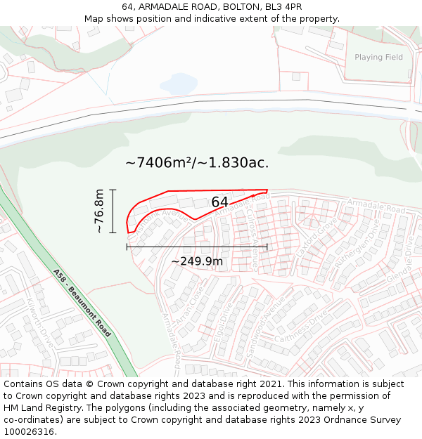 64, ARMADALE ROAD, BOLTON, BL3 4PR: Plot and title map