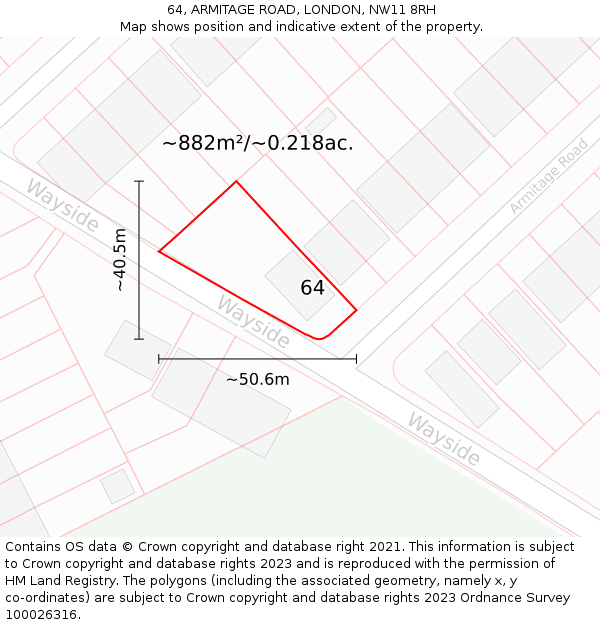 64, ARMITAGE ROAD, LONDON, NW11 8RH: Plot and title map