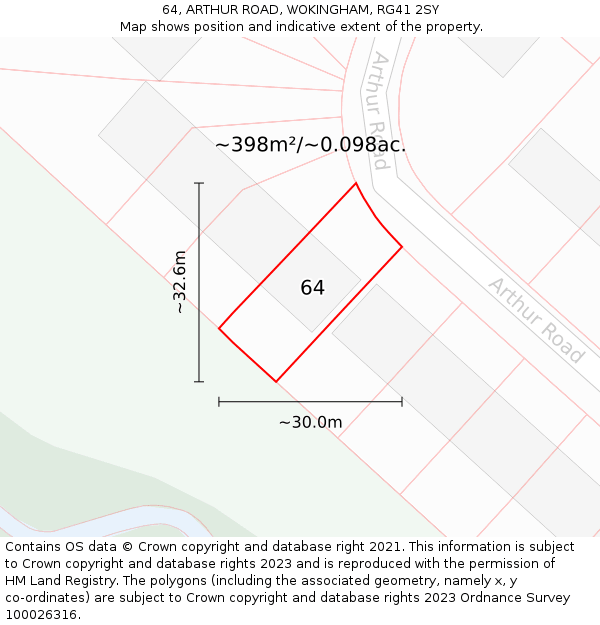 64, ARTHUR ROAD, WOKINGHAM, RG41 2SY: Plot and title map