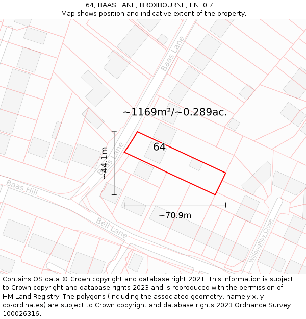 64, BAAS LANE, BROXBOURNE, EN10 7EL: Plot and title map