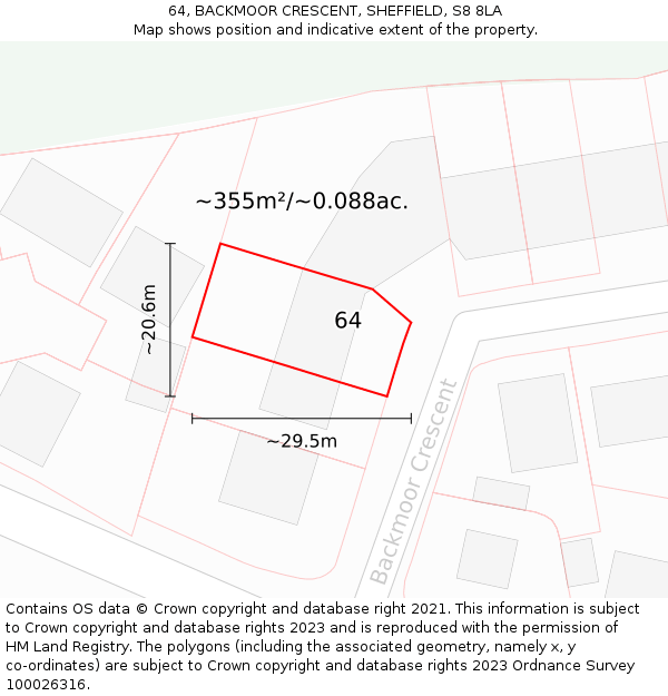 64, BACKMOOR CRESCENT, SHEFFIELD, S8 8LA: Plot and title map