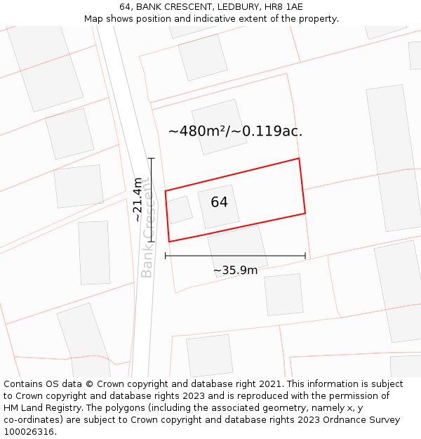 64, BANK CRESCENT, LEDBURY, HR8 1AE: Plot and title map