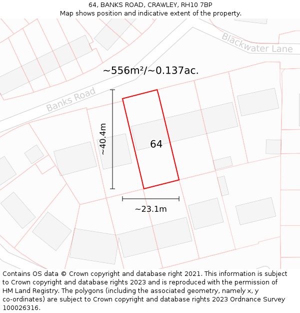 64, BANKS ROAD, CRAWLEY, RH10 7BP: Plot and title map