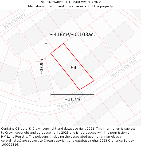 64, BARNARDS HILL, MARLOW, SL7 2NZ: Plot and title map