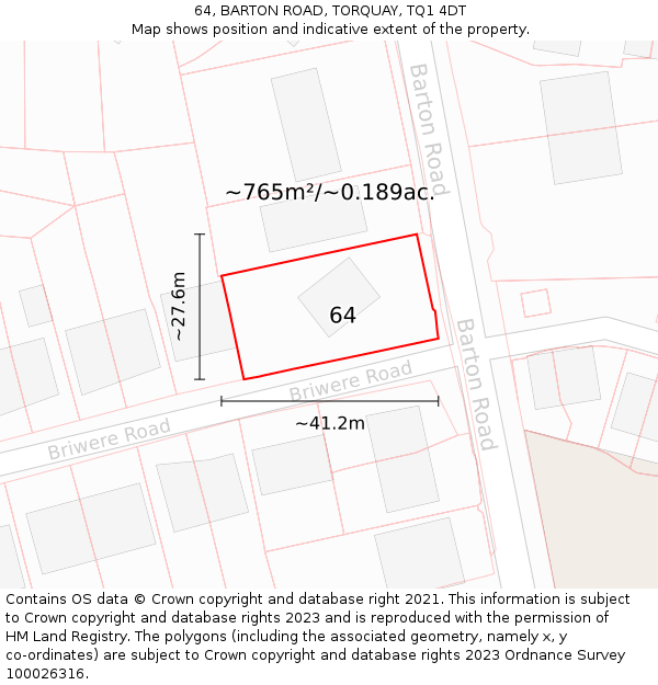 64, BARTON ROAD, TORQUAY, TQ1 4DT: Plot and title map