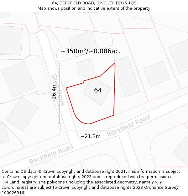 64, BECKFIELD ROAD, BINGLEY, BD16 1QS: Plot and title map