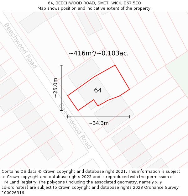 64, BEECHWOOD ROAD, SMETHWICK, B67 5EQ: Plot and title map