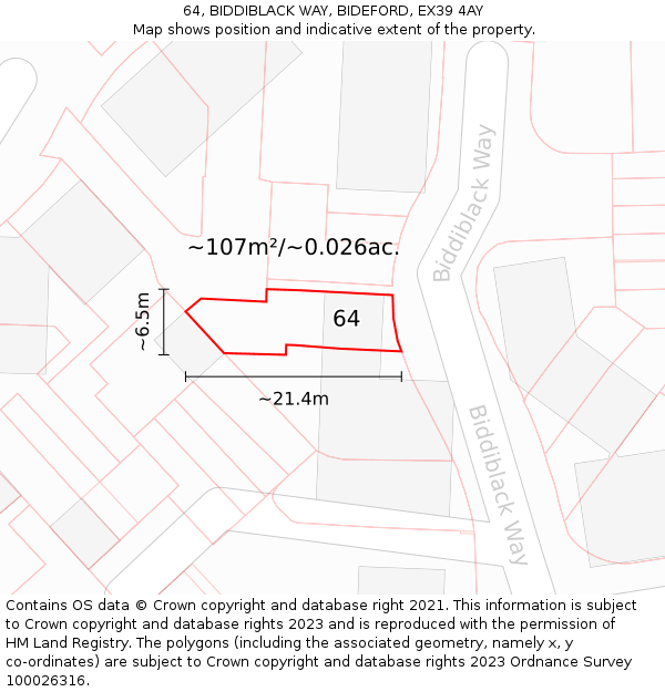 64, BIDDIBLACK WAY, BIDEFORD, EX39 4AY: Plot and title map