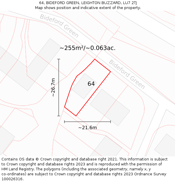 64, BIDEFORD GREEN, LEIGHTON BUZZARD, LU7 2TJ: Plot and title map