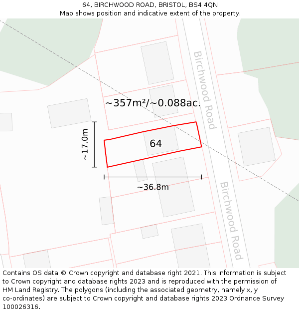 64, BIRCHWOOD ROAD, BRISTOL, BS4 4QN: Plot and title map