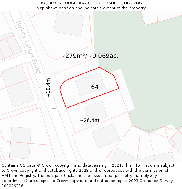 64, BIRKBY LODGE ROAD, HUDDERSFIELD, HD2 2BG: Plot and title map