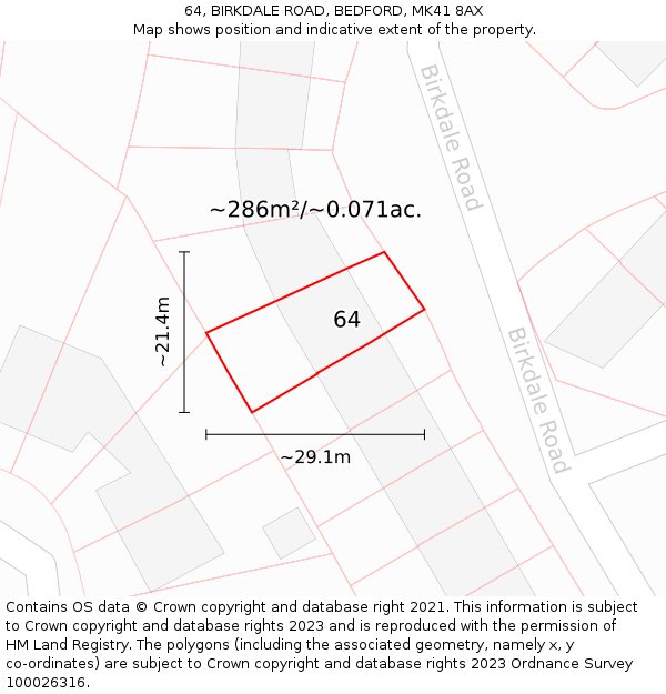64, BIRKDALE ROAD, BEDFORD, MK41 8AX: Plot and title map