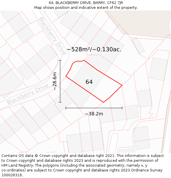 64, BLACKBERRY DRIVE, BARRY, CF62 7JR: Plot and title map