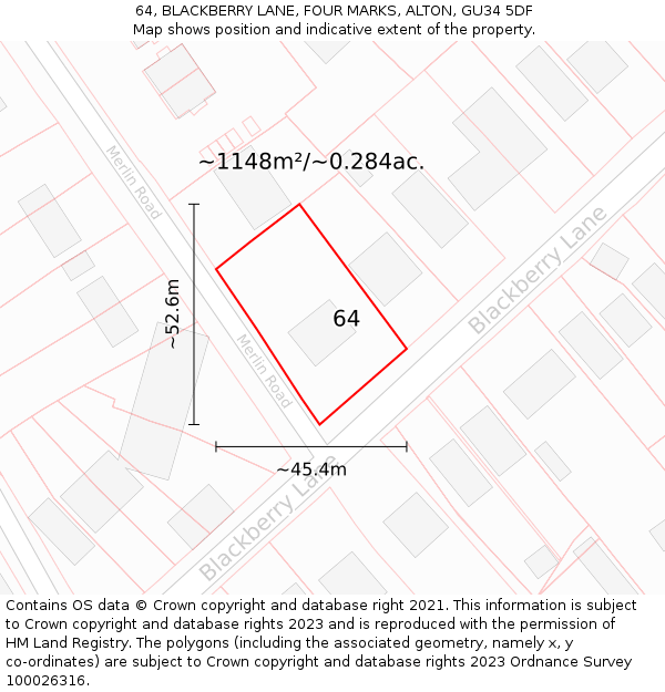 64, BLACKBERRY LANE, FOUR MARKS, ALTON, GU34 5DF: Plot and title map