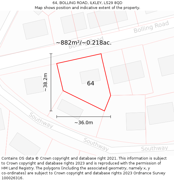 64, BOLLING ROAD, ILKLEY, LS29 8QD: Plot and title map