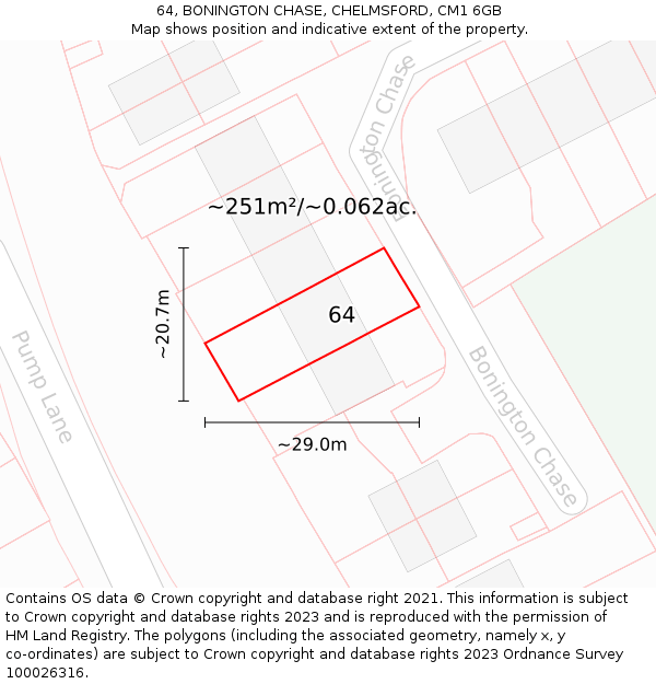 64, BONINGTON CHASE, CHELMSFORD, CM1 6GB: Plot and title map