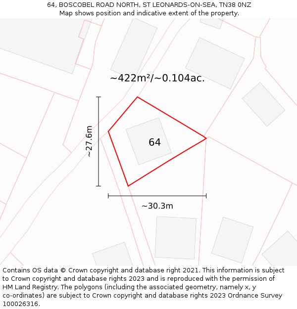 64, BOSCOBEL ROAD NORTH, ST LEONARDS-ON-SEA, TN38 0NZ: Plot and title map