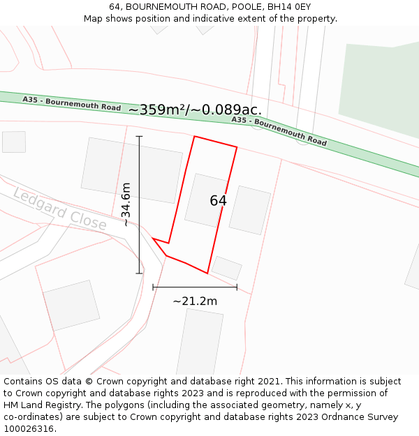 64, BOURNEMOUTH ROAD, POOLE, BH14 0EY: Plot and title map