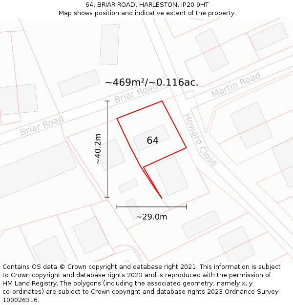 64, BRIAR ROAD, HARLESTON, IP20 9HT: Plot and title map