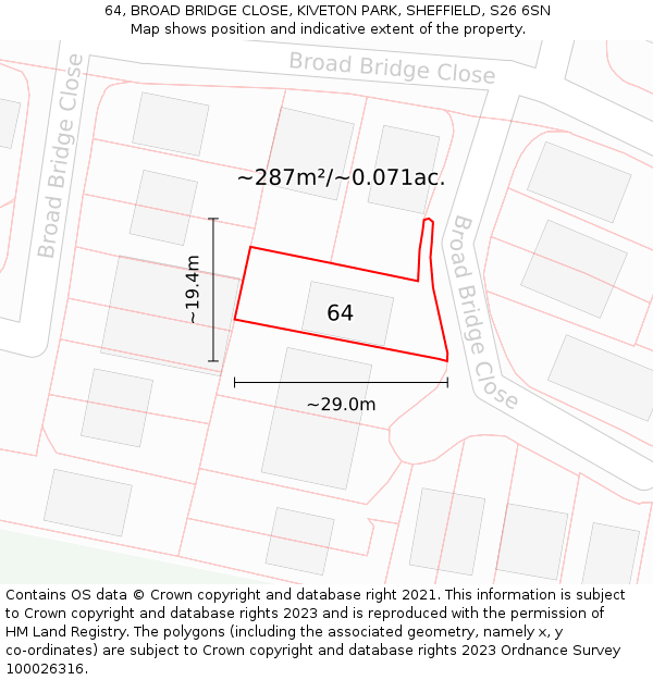 64, BROAD BRIDGE CLOSE, KIVETON PARK, SHEFFIELD, S26 6SN: Plot and title map