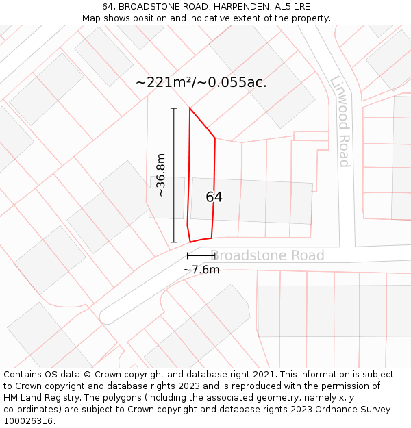 64, BROADSTONE ROAD, HARPENDEN, AL5 1RE: Plot and title map