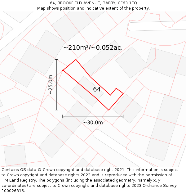 64, BROOKFIELD AVENUE, BARRY, CF63 1EQ: Plot and title map