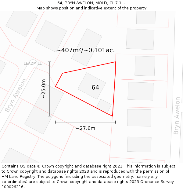 64, BRYN AWELON, MOLD, CH7 1LU: Plot and title map