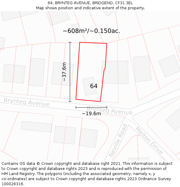 64, BRYNTEG AVENUE, BRIDGEND, CF31 3EL: Plot and title map