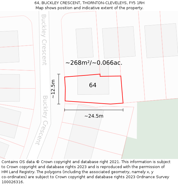 64, BUCKLEY CRESCENT, THORNTON-CLEVELEYS, FY5 1RH: Plot and title map
