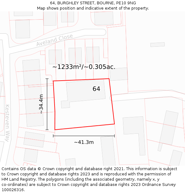 64, BURGHLEY STREET, BOURNE, PE10 9NG: Plot and title map