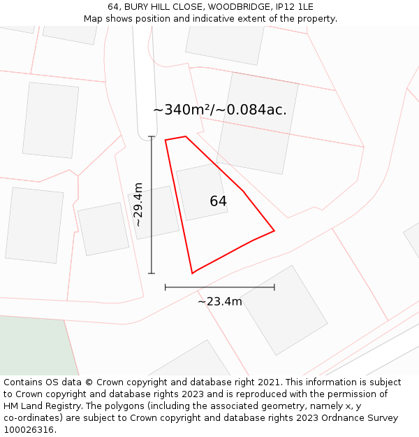 64, BURY HILL CLOSE, WOODBRIDGE, IP12 1LE: Plot and title map