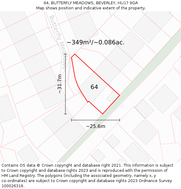 64, BUTTERFLY MEADOWS, BEVERLEY, HU17 9GA: Plot and title map