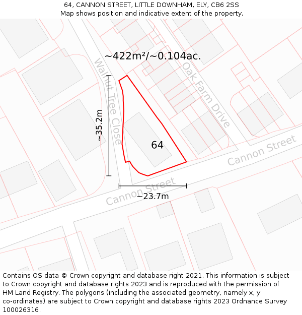 64, CANNON STREET, LITTLE DOWNHAM, ELY, CB6 2SS: Plot and title map