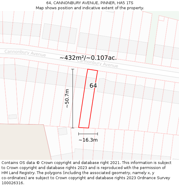 64, CANNONBURY AVENUE, PINNER, HA5 1TS: Plot and title map