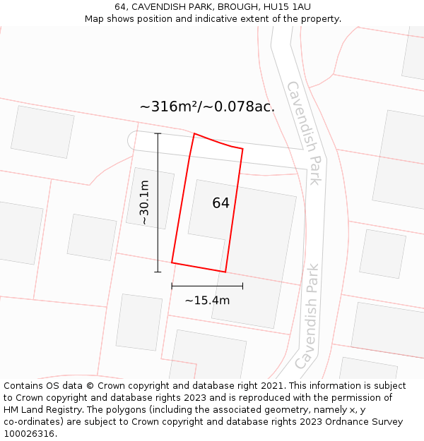 64, CAVENDISH PARK, BROUGH, HU15 1AU: Plot and title map